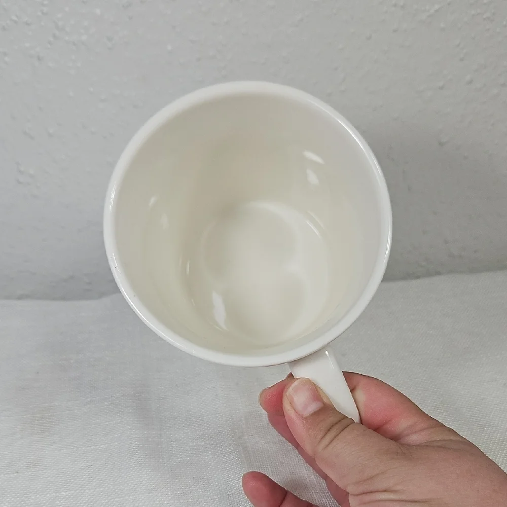 Williams Sonoma White Clockpunk Ceramic Mug with Black Buoyant Balloons
